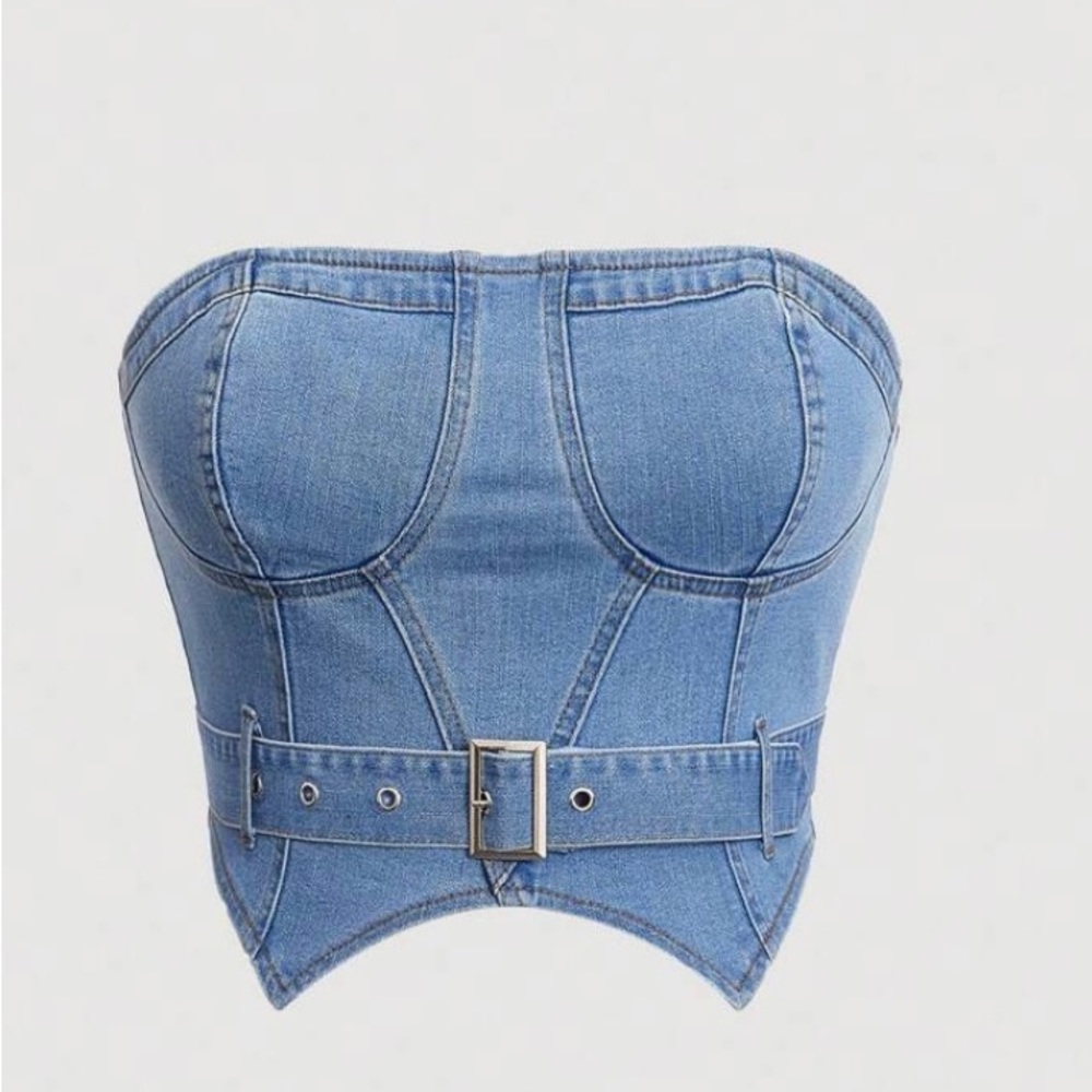 SHEIN Strapless Denim Crop